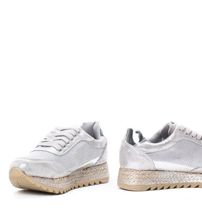 Srebrne, sportowe buty Wendy- Obuwie