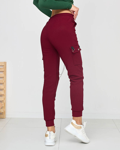 Dámske cargo nohavice s retiazkou v bordovej farbe - Oblečenie