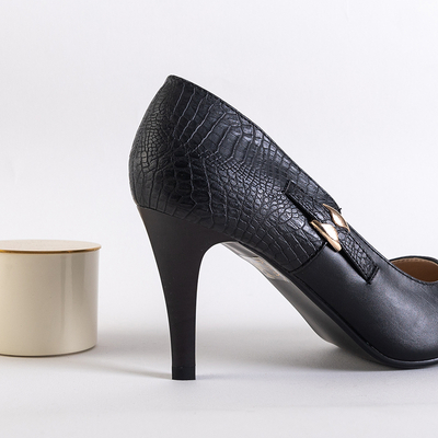 Čierne dámske lodičky na podpätku so sponou Choth- Footwear