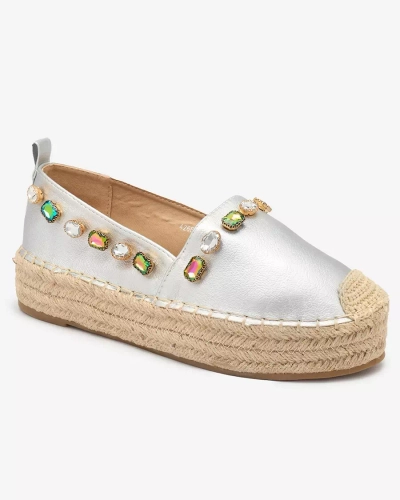 Dámske strieborné espadrilky s kryštálmi Ziennie - Obuv