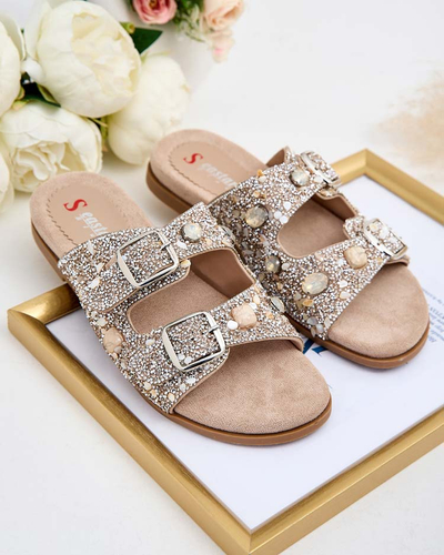 Royalfashion Dámske žabky s prackami a zirkónmi Monnas