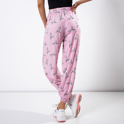 Ružové dámske háremové nohavice s vtákmi - Oblečenie