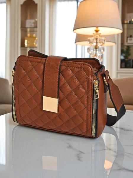 Kolekcija Ženskih Torbic - Melania Rjavo Eko Usnje z Zadrgo in Magnetom