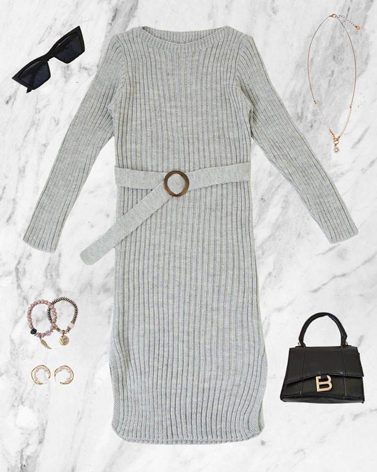 Royalfashion Šedé dámske svetrové šaty