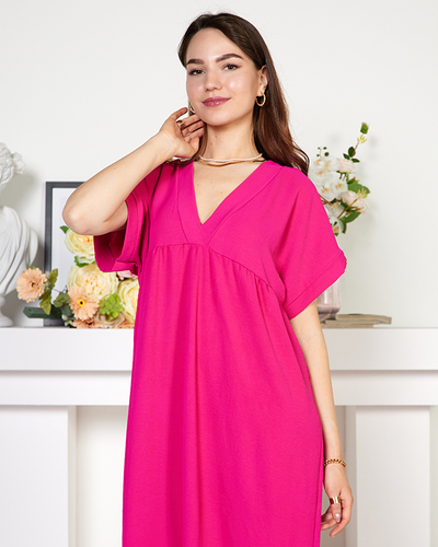Dámske plážové fuchsiové šaty v strednej dĺžke - Oblečenie