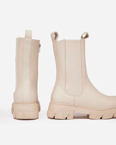 Royalfashion Dámske čižmy na vysokom podpätku v ecru farbe Vedita