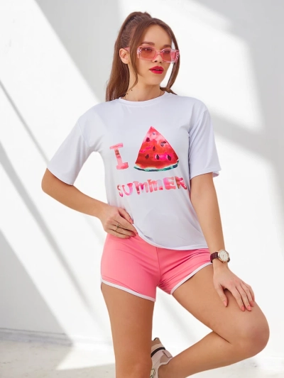 Royalfashion Dámsky športový set s tričkom a šortkami Melón