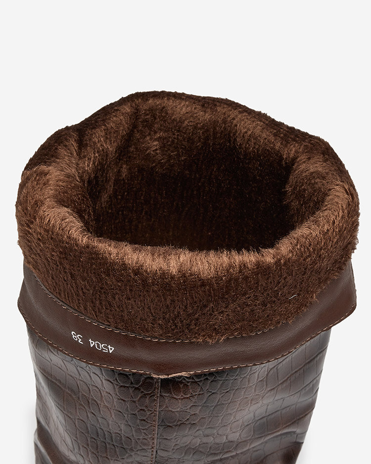 Royalfashion Tmavohnedé dámske čižmy s potlačou Telibitta