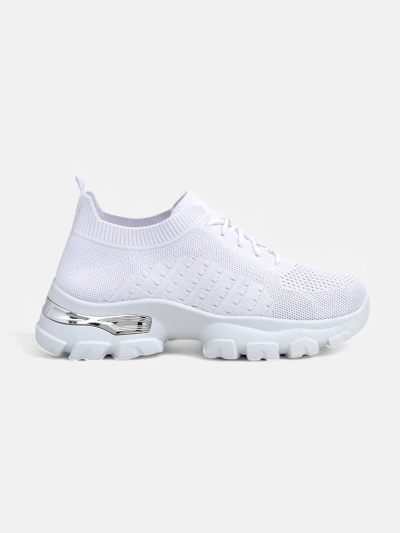 Ženski športni čevlji Calista Bianca – bele superge iz tkanine, nizka peta