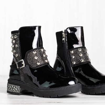 Czarne botki z ozdobami Janet  - Obuwie