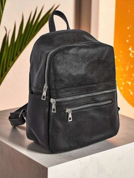 Pleten Ženski Nahrbtnik AURELIA by Królewska Moda iz Eko Usnja Črn