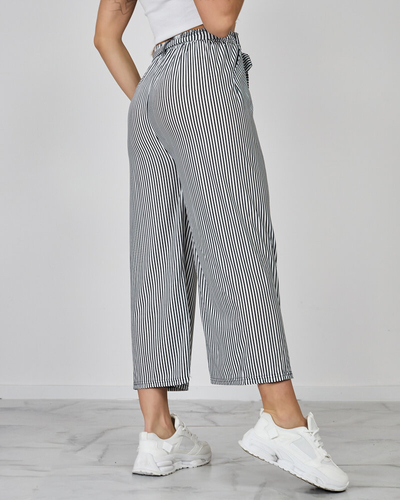 Royalfashion Dámske široké 7/8 pruhované nohavice