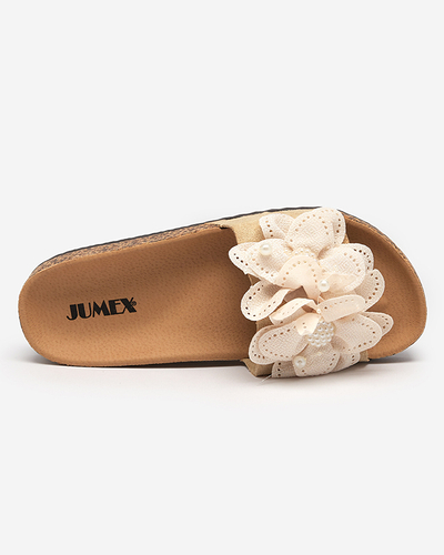 OUTLET Béžové dámske papuče s látkovými kvetmi Serine - Obuv