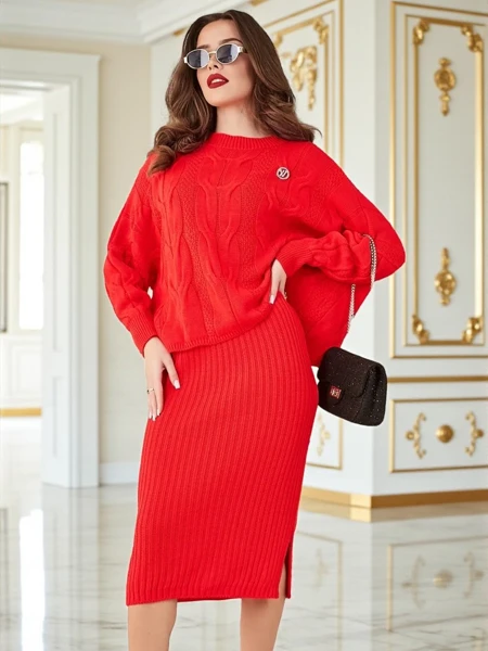 Royalfashion Akrylový priadzaný ženský set s pulóvrom a sukňou Warm&Fuzzy