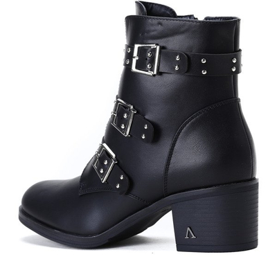 Czarne botki na niskim słupku Aline - Obuwie