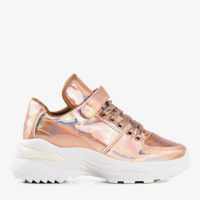 OUTLET Ružové a zlaté dámske tenisky s holografickou povrchovou úpravou That's You - Obuv