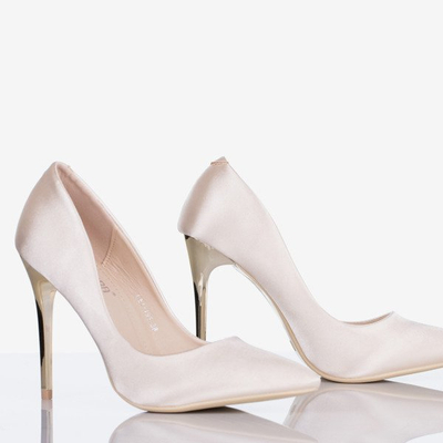 Dámske béžové saténové zlaté podpätky - Obuv