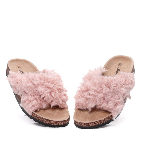 VÝPLET Ružové papuče s ovčej kože Itzel - Topánky