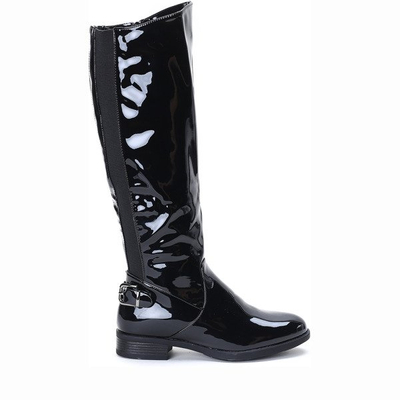 Czarne kozaki lakierowane Regina - Obuwie