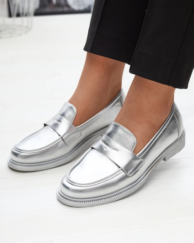 Strieborné dámske mokasíny z ekokože Zibom- Obuv