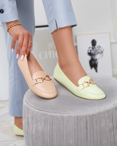 Zelené dámske mokasíny z ekokože so zdobením Wiwet-Footwear