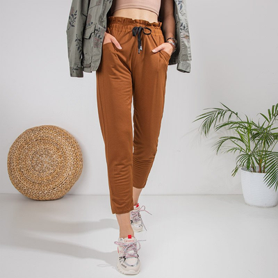 Dámske hnedé rovné nohavice 7/8 - Oblečenie