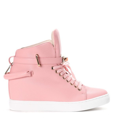 Różowe sneakersy na krytym koturnie LU BOO- Obuwie