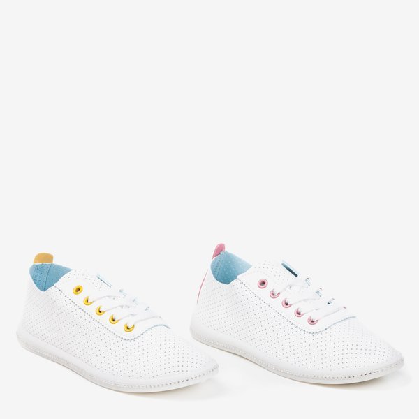 OUTLET Biele prelamované tenisky s ružovou vložkou Jasenia - Obuv