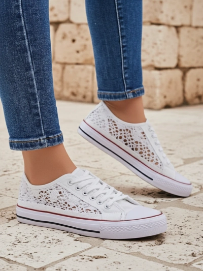 Aurelia Bianco - Odprte bele superge Royalfashion iz tkanine, velikost 40