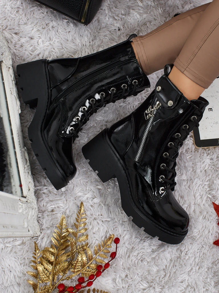 Ženski lakirani delavski škornji Seray