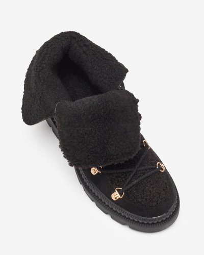 Royalfashion Čierne dámske zateplené trapérky s ovčou kožušinou Lery Walk