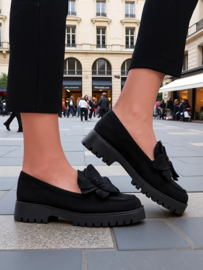 Royalfashion ekologické semišové dámske mokasíny s Floverse kvetom