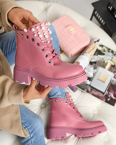 Ružové dámske čižmy s perličkami Orilco - Obuv