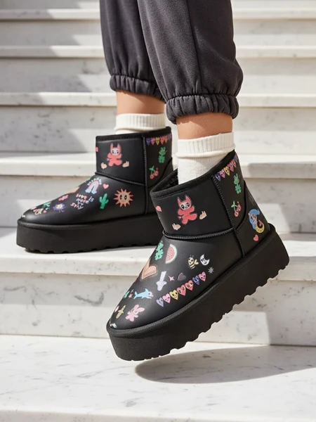 Royalfashion Krátke snehové topánky pre ženy so štýlom obuvi s nálepkami Hanaga