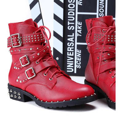 Czerwone workery z ćwiekami Stephanie - Obuwie