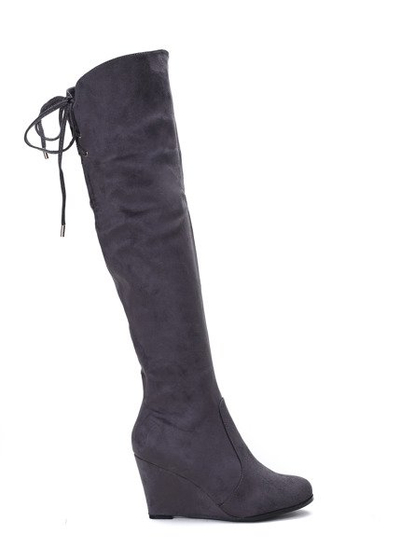 Szare kozaki na koturnie Aileen - Obuwie