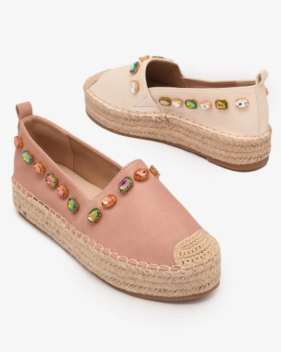OUTLET Royalfashion Dámske espadrilky s kryštálmi v béžovej farbe Ziennie