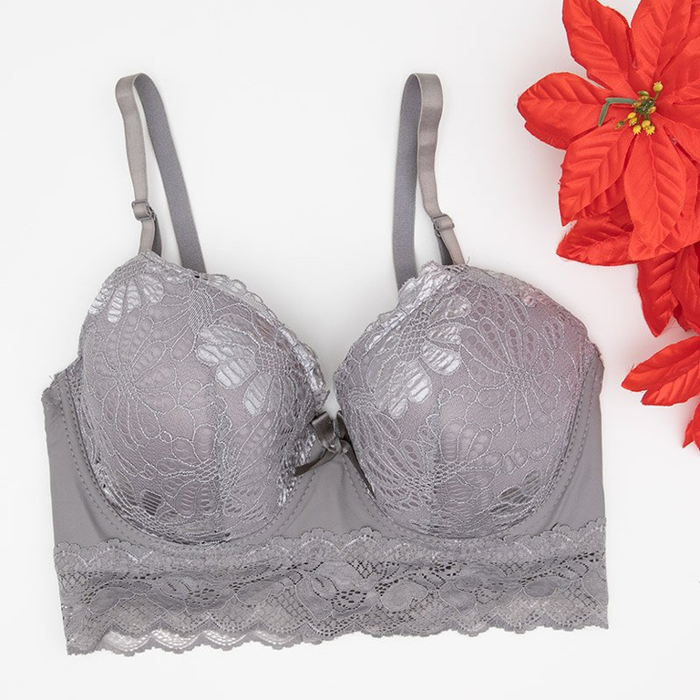 Sivá polstrovaná podprsenka s čipkou - Spodná bielizeň