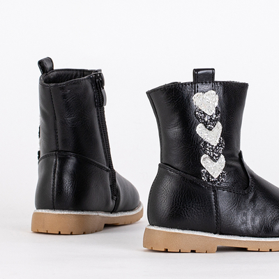 Čierne dievčenské čižmy s ozdobným zvrškom Nokimi-Shoes