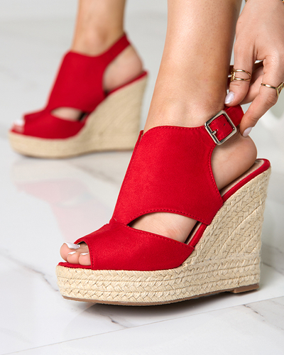 Červené eko semišové dámske klinové sandále Devof - Footwear