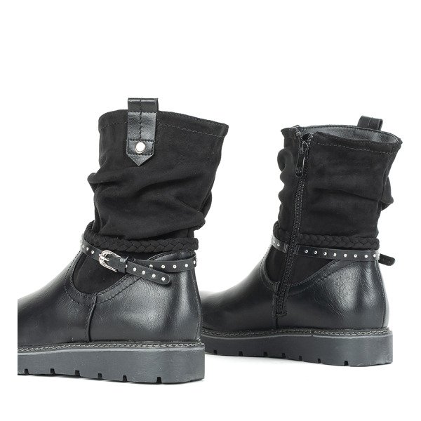 Czarne botki na niskiej platformie Gisella - Obuwie