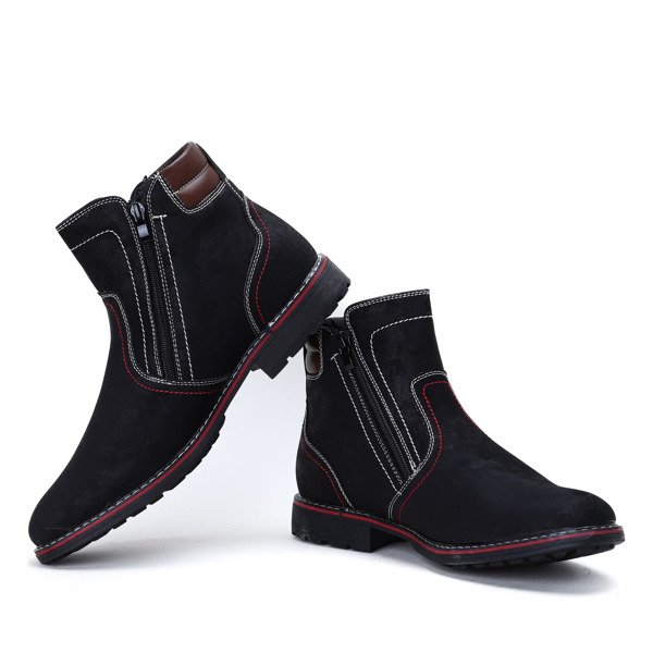 Czarne, męskie botki wykonane ze skóry ekologicznej zamszowej- Obuwie