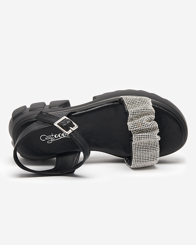 OUTLET Čierne dámske sandále s kubickými zirkónmi Pokio- Obuv