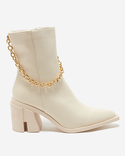 OUTLET Krémové čižmy na podpätku s retiazkou Somlid- Obuv