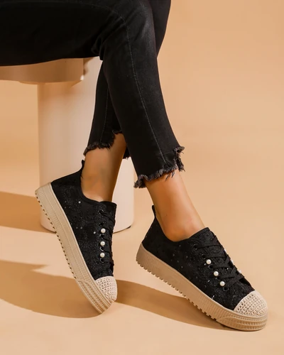 Royalfashion Dámske šnurovacie tenisky s aplikáciou trblietok Nille