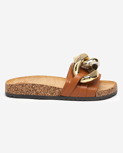 Hnedé dámske papuče so zdobením Fixci- Footwear