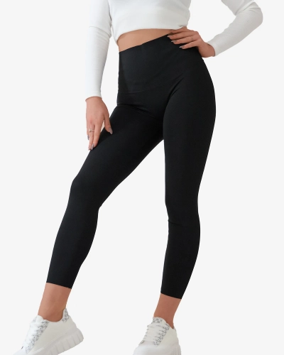 Čierne dámske legíny so širokým elastickým pásom - Oblečenie