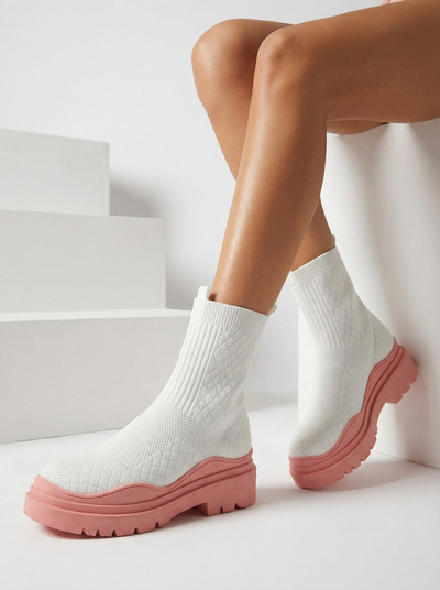 Bielo-ružové dámske čižmy s plochým podpätkom Seritis - Obuv