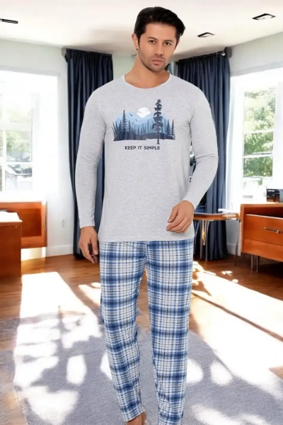 Royalfashion Pánske bavlnené pyžamo s károvaným vzorom