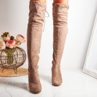 Brązowe kozaki na słupku Florita - Obuwie